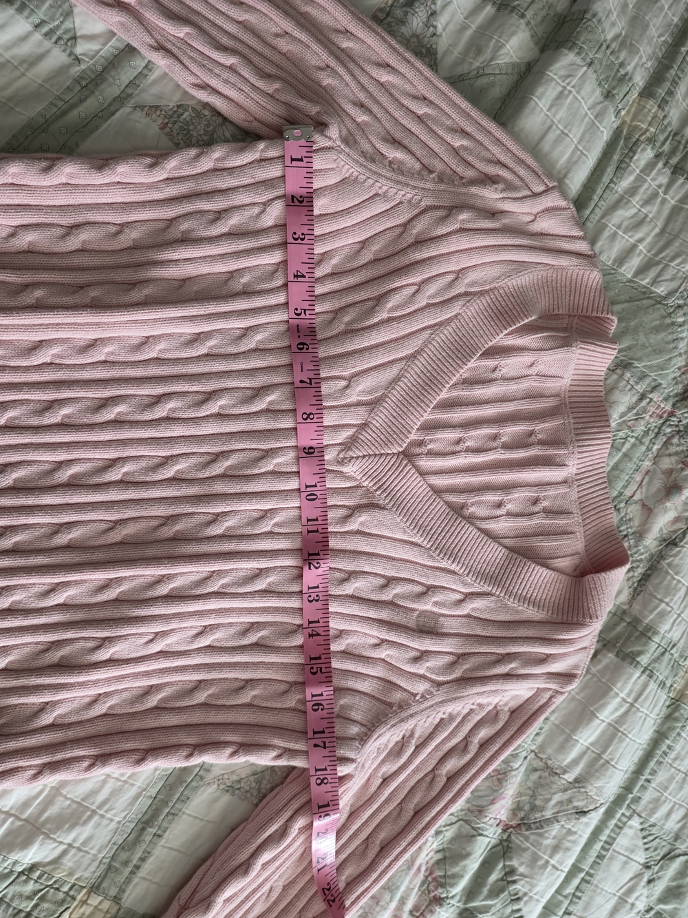 Chaps Pink Cable-Knit V-Neck Sweater - Picture 5 of 6